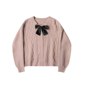 Bowknot Crew Neck Thick Sweater